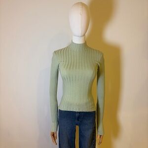 H&M Divided Pistachio Green Ribbed Mock Neck Long Sleeve Top - XS